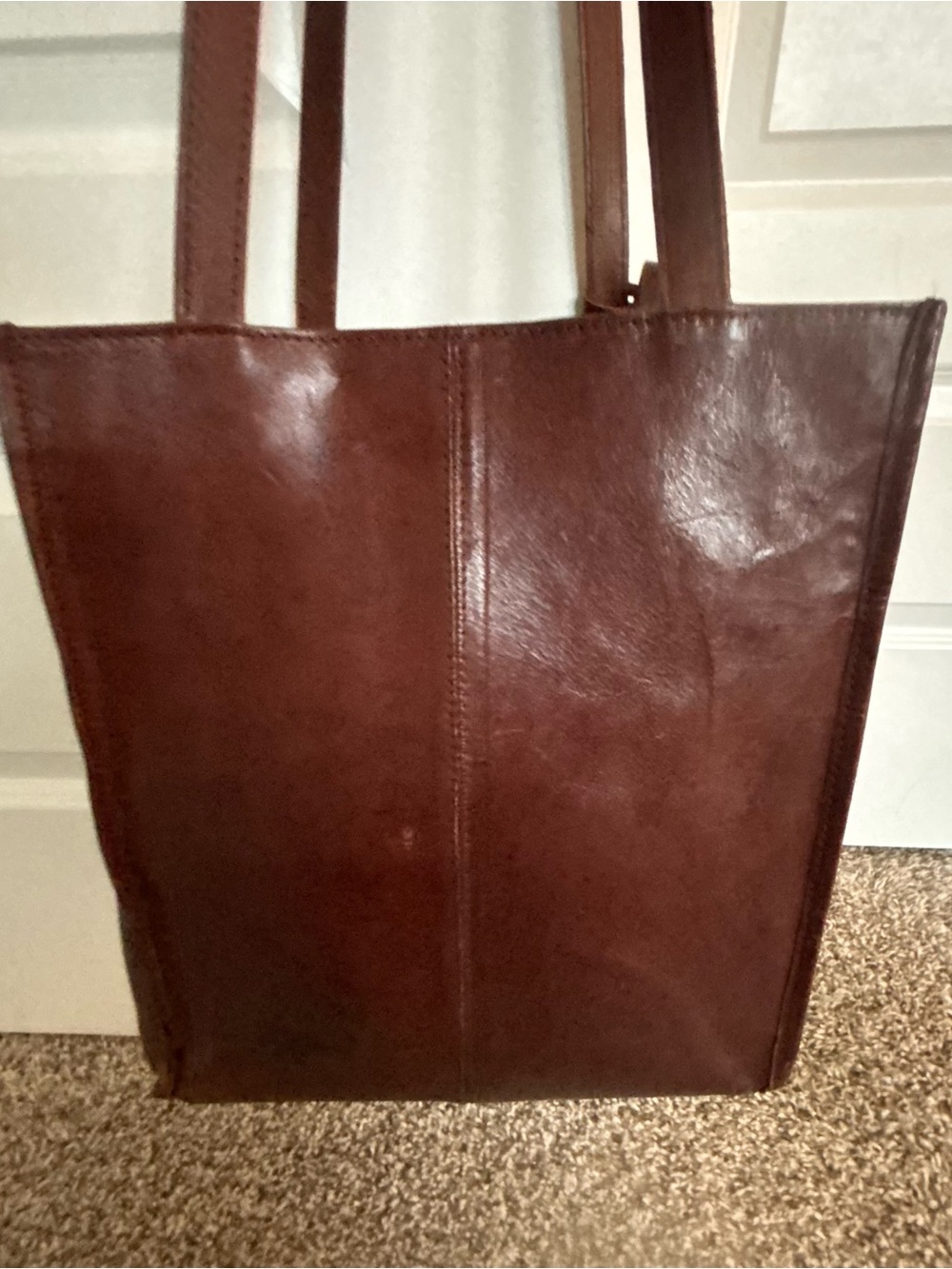 Structured Brown Leather Tote Bag with Dual Shoulder Straps